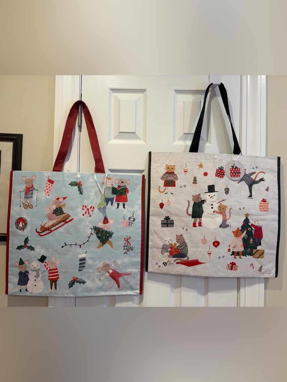 TJ Maxx/ Marshalls Holiday Cat & Mouse Reusable Tote Bags 🐱🎄🎅🏻🐭